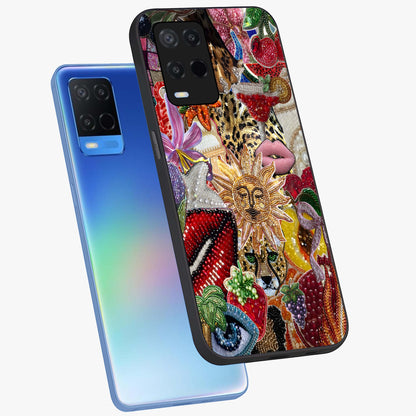 Beaded Fashion Jungle Glass Case displayed in angled mockup highlighting colorful fashion bead design and artistic pattern.