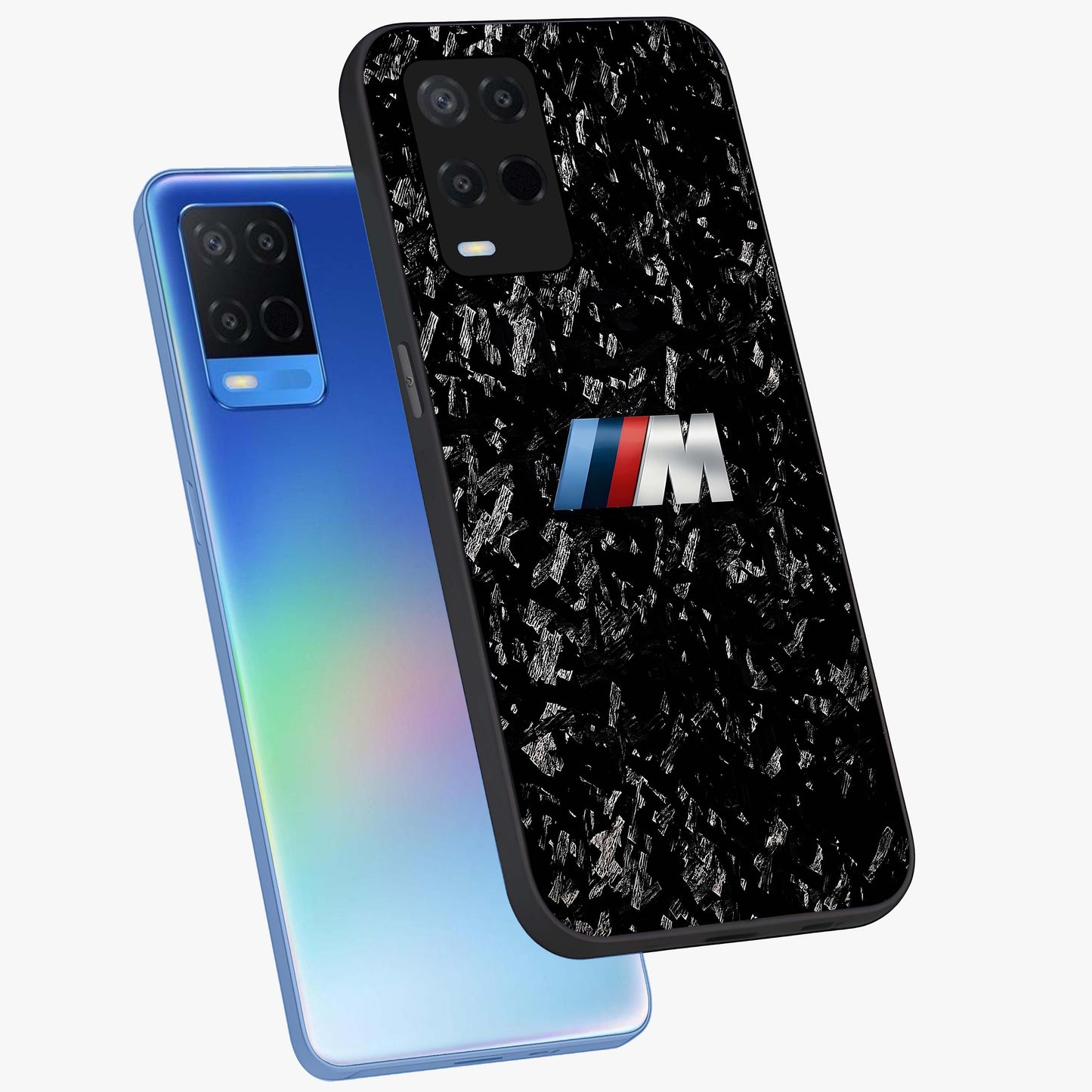 Carbon Speed Mark Glass Case displayed in angled mockup highlighting racing inspired carbon design and sleek aesthetic style.