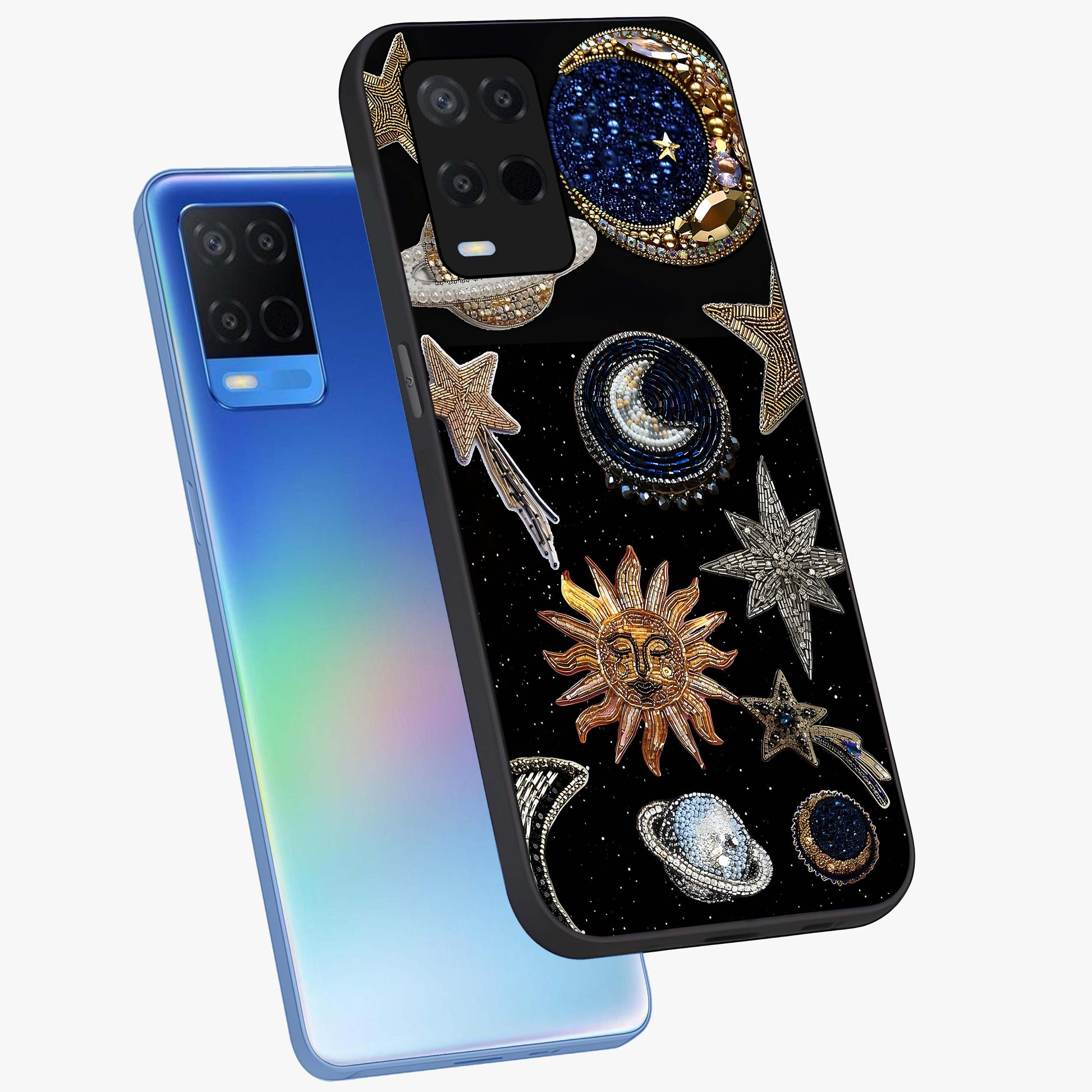 Celestial Gem Constellations Glass Case displayed in angled mockup highlighting gemstone inspired constellation design.