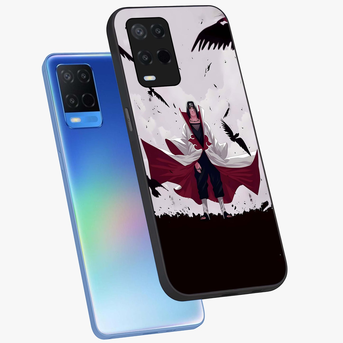Crimson Crow Ascension Glass Case displayed in angled mockup highlighting powerful crow illustration with dark crimson aesthetic.