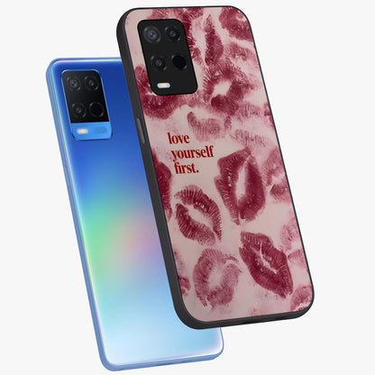 Crimson Kiss Love Glass Case displayed in angled mockup highlighting bold love inspired design with modern aesthetic style.