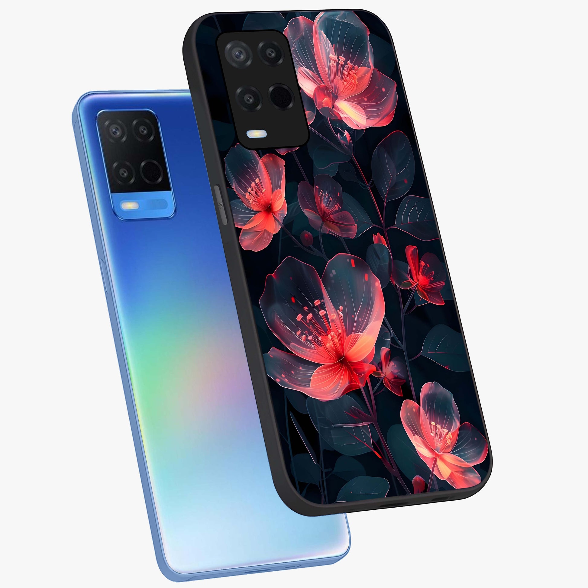 Dark Shade of Flower Glass Case displayed in angled mockup highlighting moody floral illustration with aesthetic dark tones.