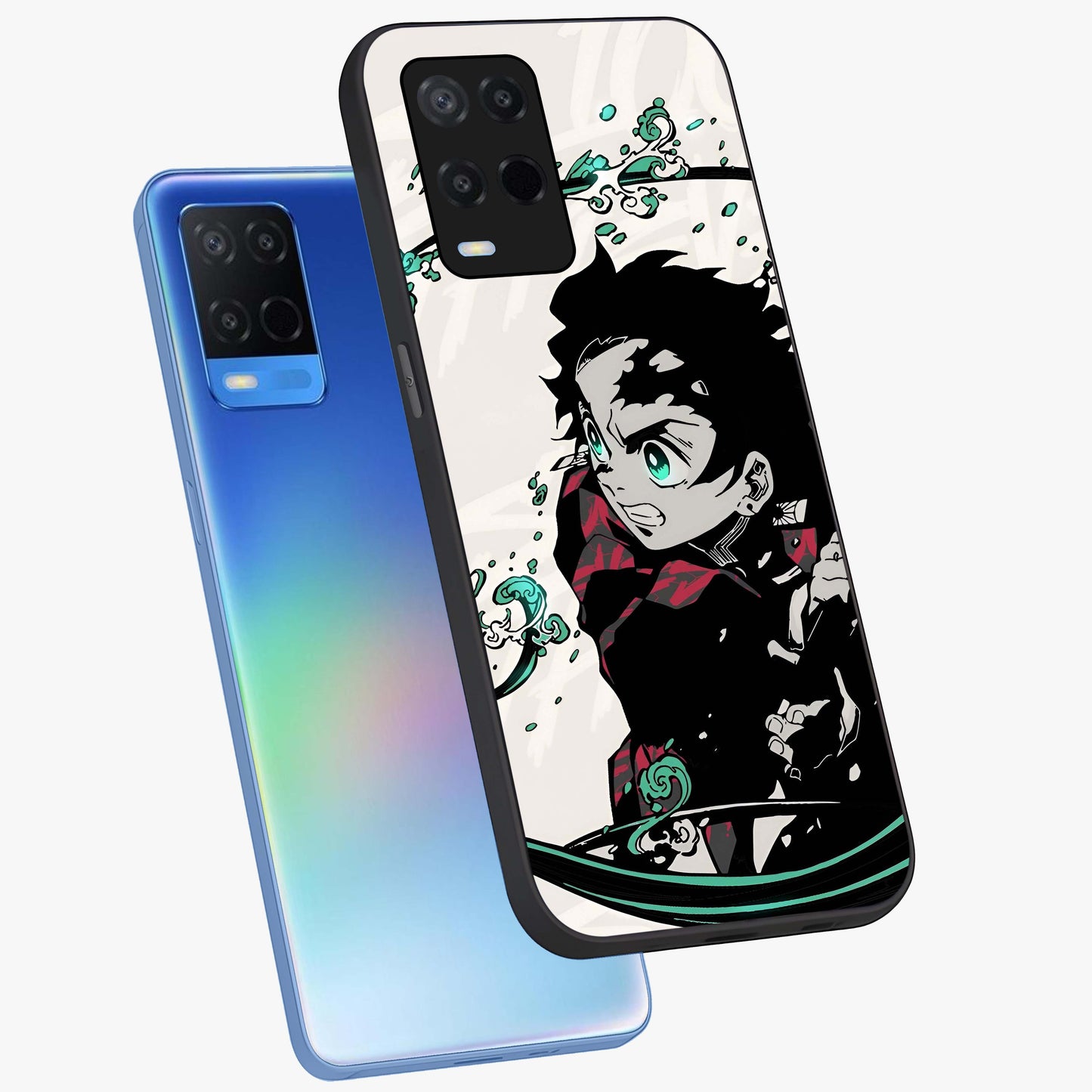 Demon Slayer Glass Case displayed in angled mockup highlighting dramatic anime character design with action aesthetic.