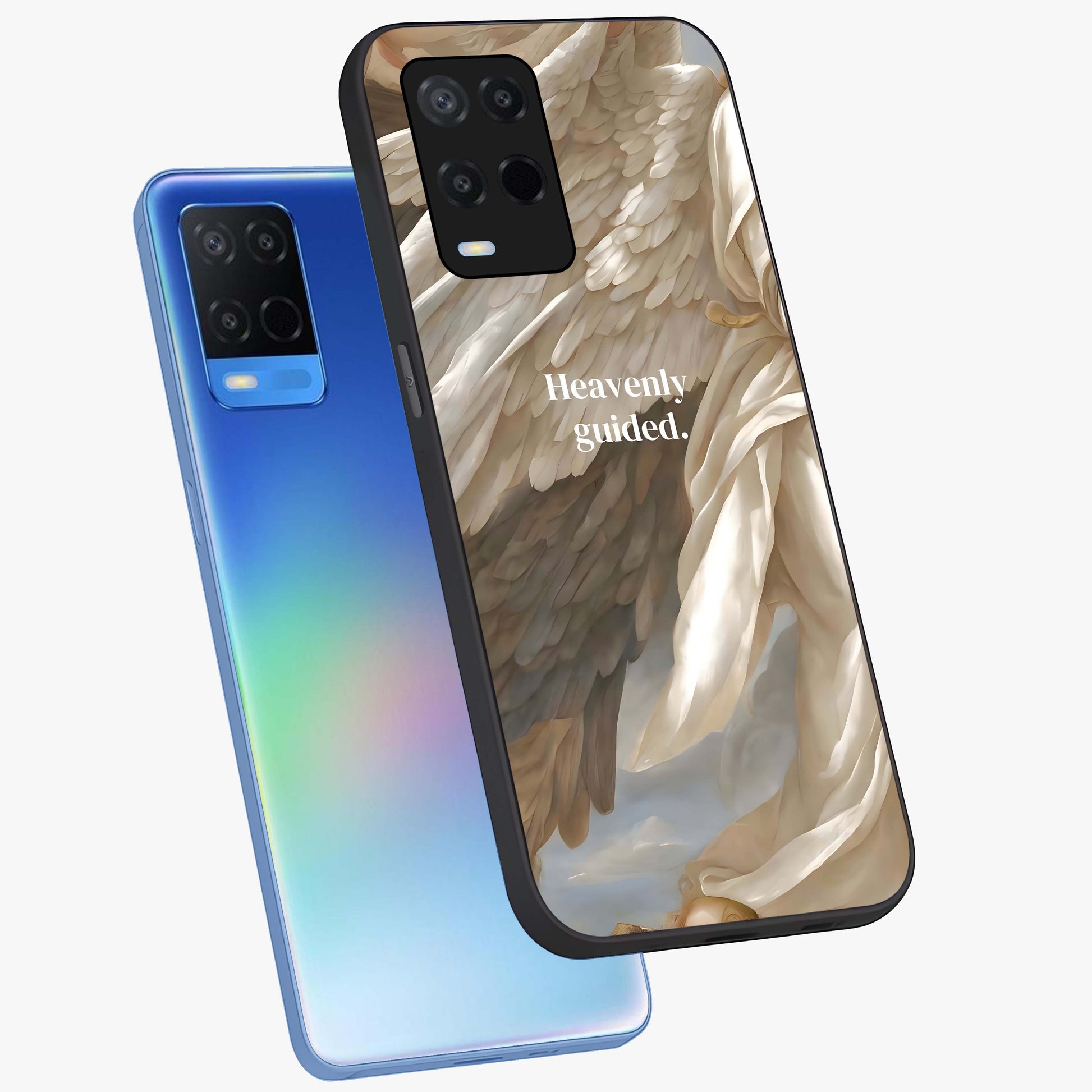 Divine Winged Grace Glass Case displayed in angled mockup highlighting graceful wing design with divine aesthetic style.