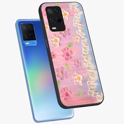 Dreamy Painted Garden Glass Case displayed in angled mockup highlighting colorful garden illustration with dreamy aesthetic style.