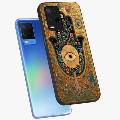 Ethereal Evil Eye Glass Case displayed in angled mockup highlighting protective evil eye symbol with spiritual aesthetic design.