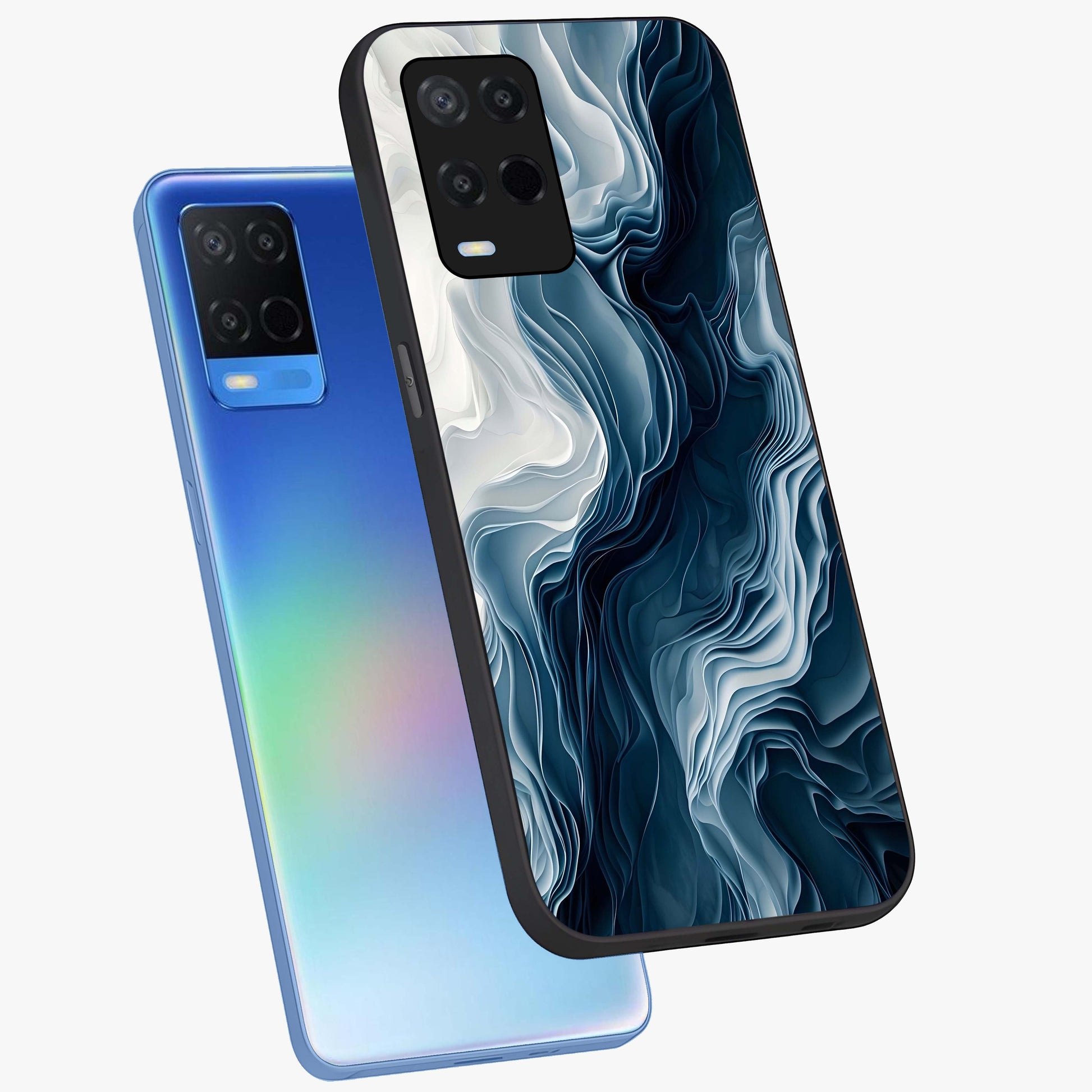 Ethereal Paper Marble Glass Case displayed in angled mockup highlighting elegant marble pattern with modern aesthetic style.