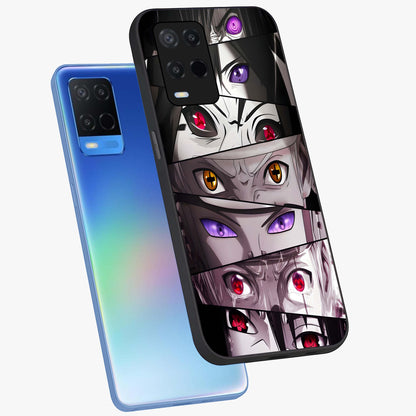 Eyes of Destiny Glass Case displayed in angled mockup highlighting bold eye illustration with mystical aesthetic style.