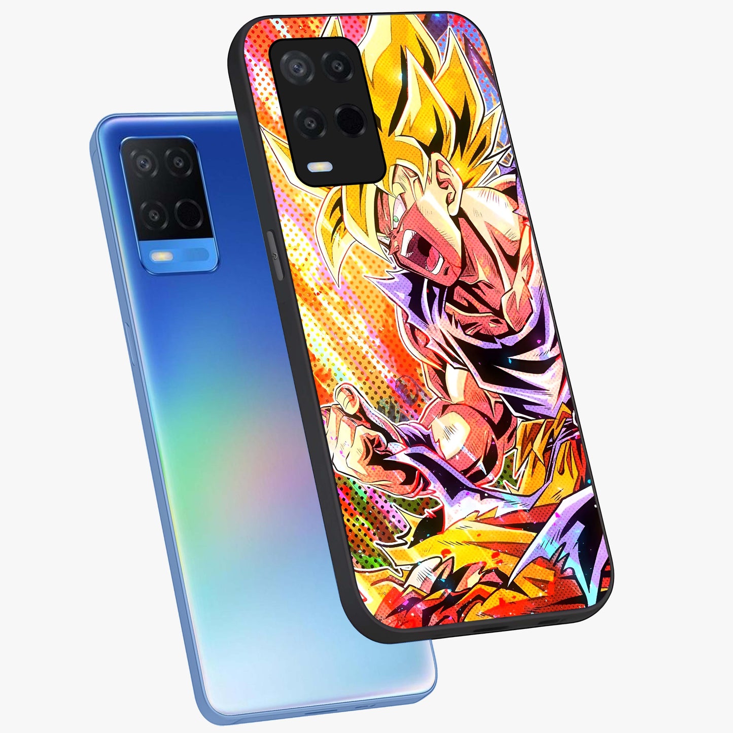 Firing Goku Glass Case displayed in angled mockup highlighting dynamic anime character design with action aesthetic.