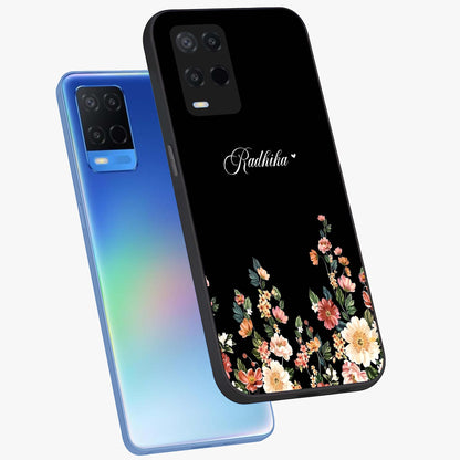Floral Design With a Custom Personalized Name Glass Case displayed in angled mockup highlighting elegant floral pattern with custom name feature.