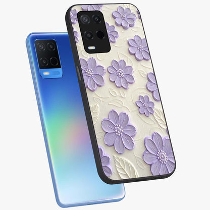Floral Wall Art With Purple Flowers Glass Case displayed in angled mockup highlighting vibrant purple floral illustration with artistic aesthetic.
