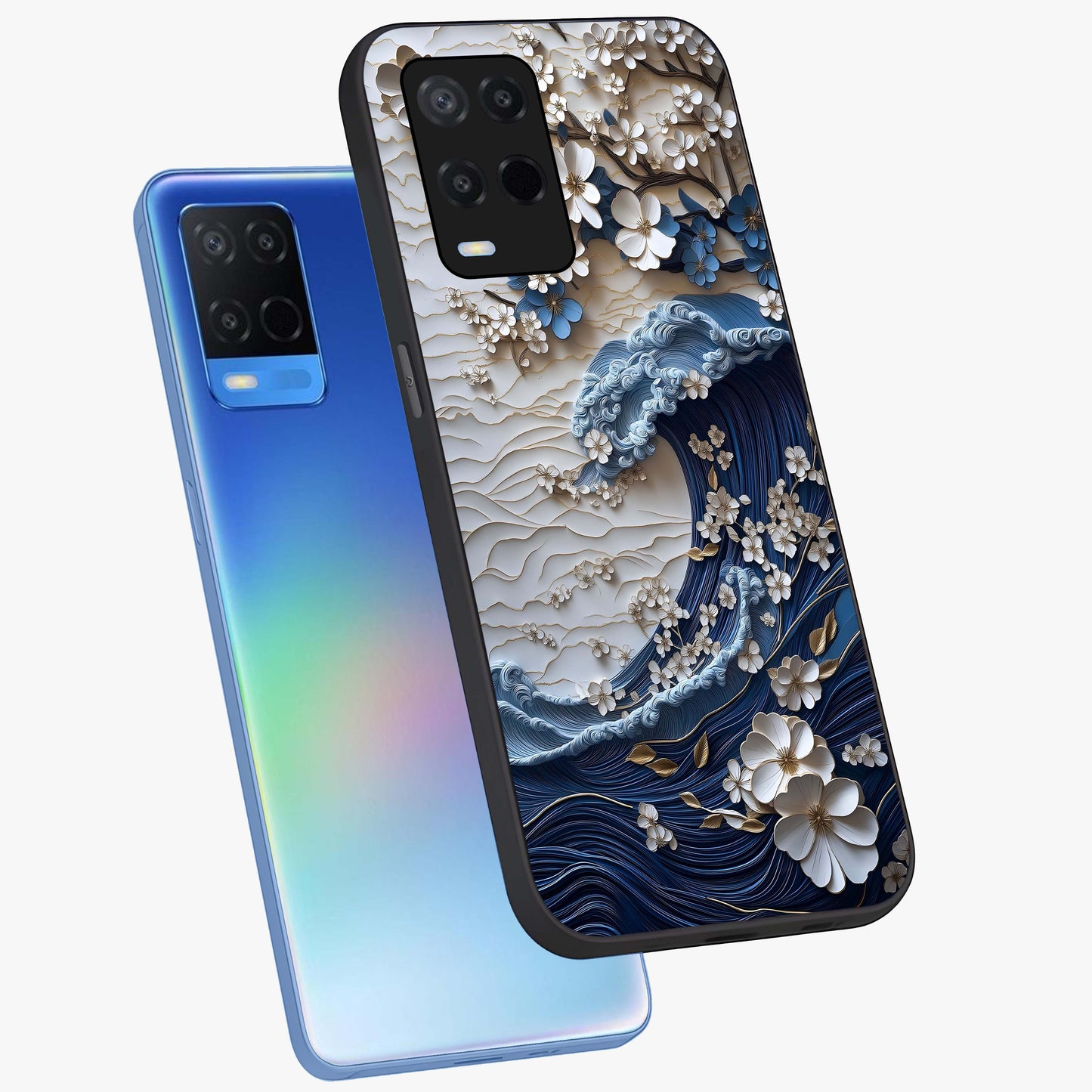 Floral Wave Origami Glass Case displayed in angled mockup highlighting geometric origami flower design with modern aesthetic style.