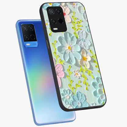 Frosted Petal Garden Glass Case displayed in angled mockup highlighting delicate flower petal design with calm garden aesthetic.