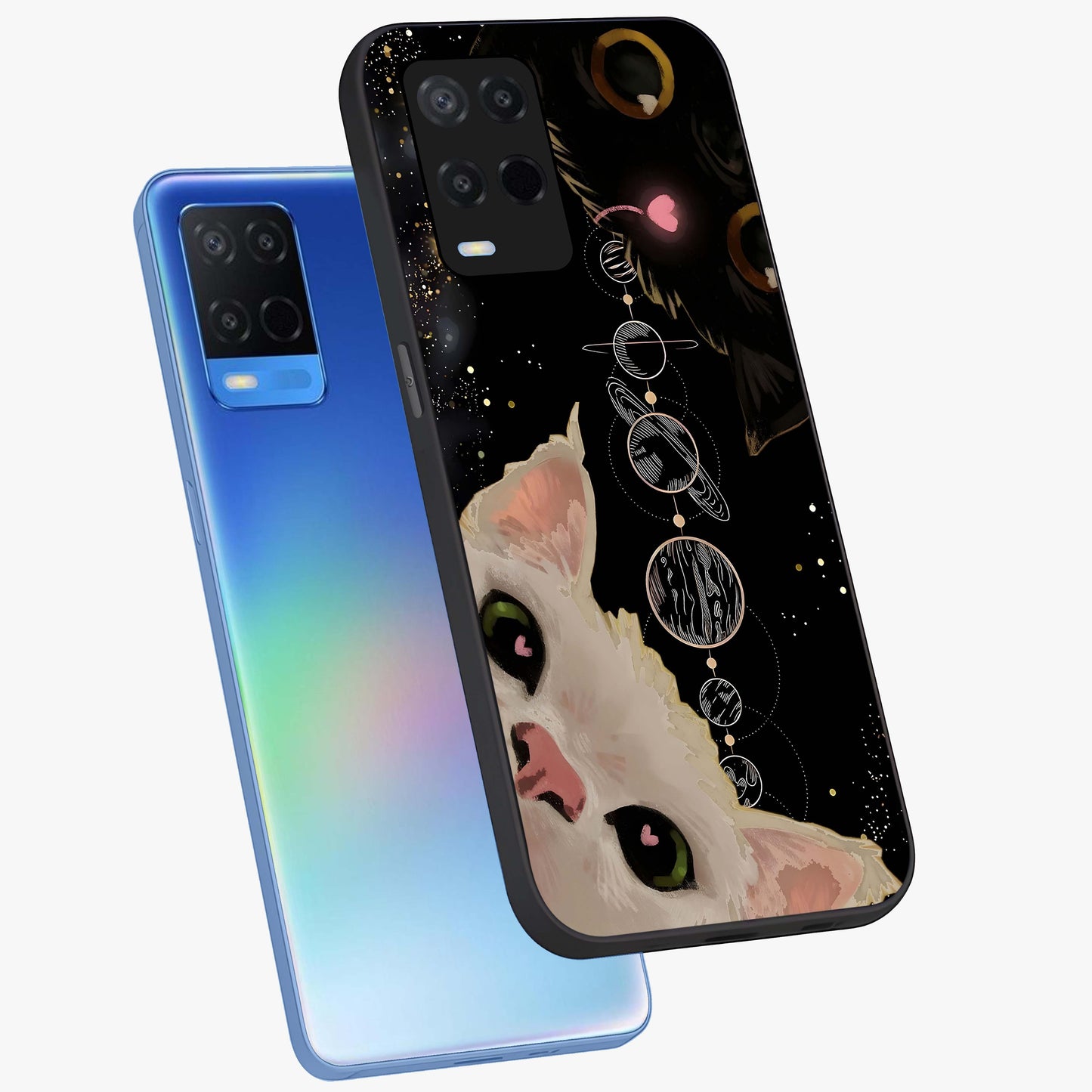 Galactic Cat Glass Case displayed in angled mockup highlighting celestial feline illustration with galaxy aesthetic style.