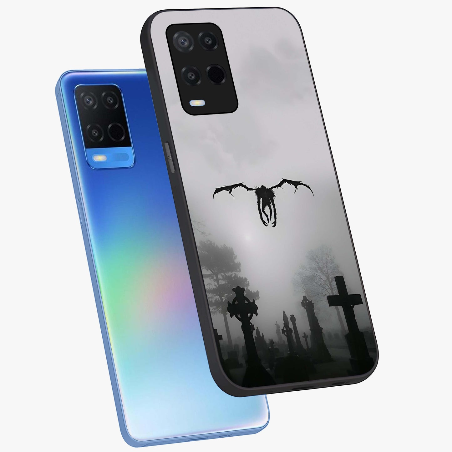 Graveyard Shadow Descent Glass Case displayed in angled mockup highlighting eerie shadow illustration with gothic aesthetic.