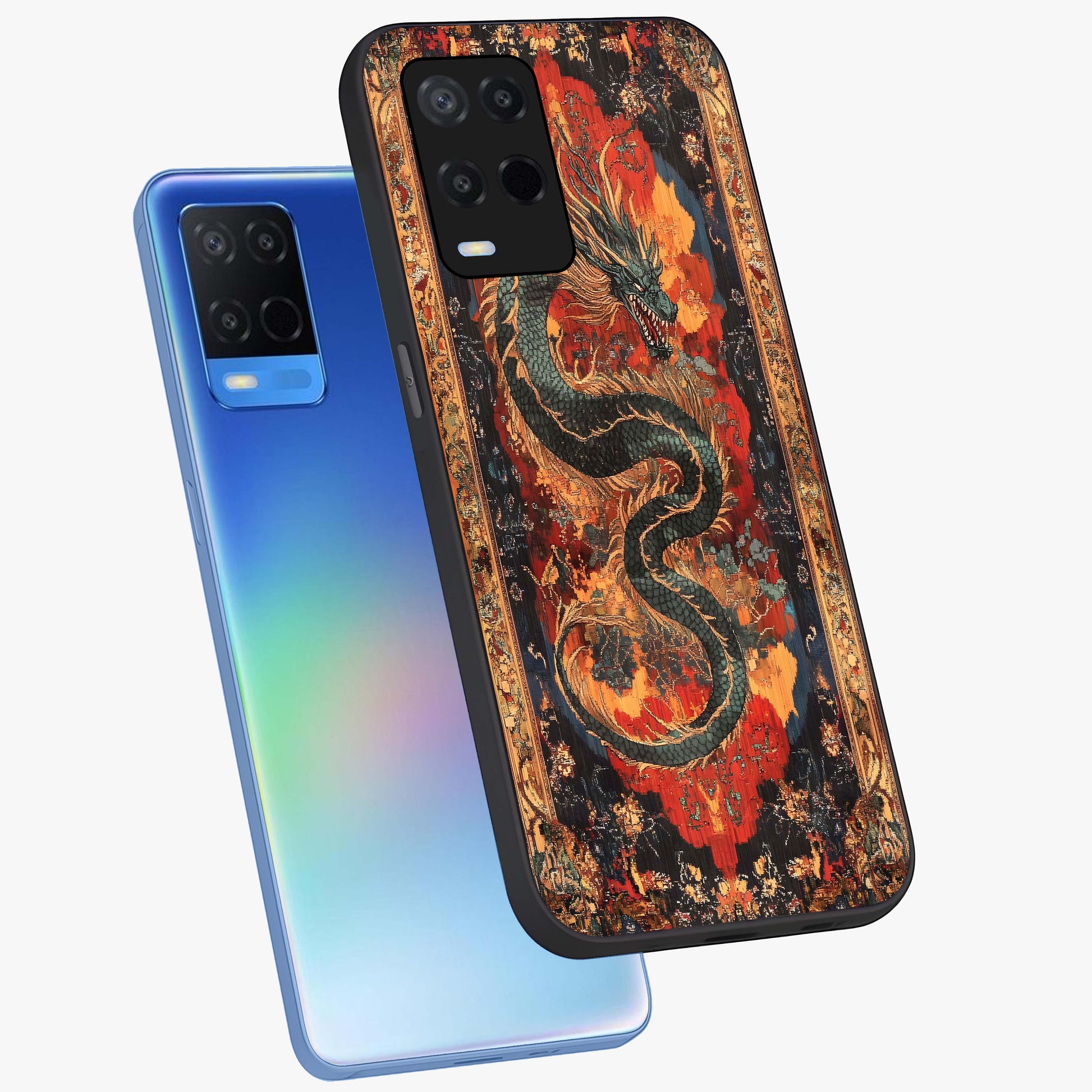 Inferno Dragon Soul Glass Case displayed in angled mockup highlighting powerful dragon illustration with inferno aesthetic.