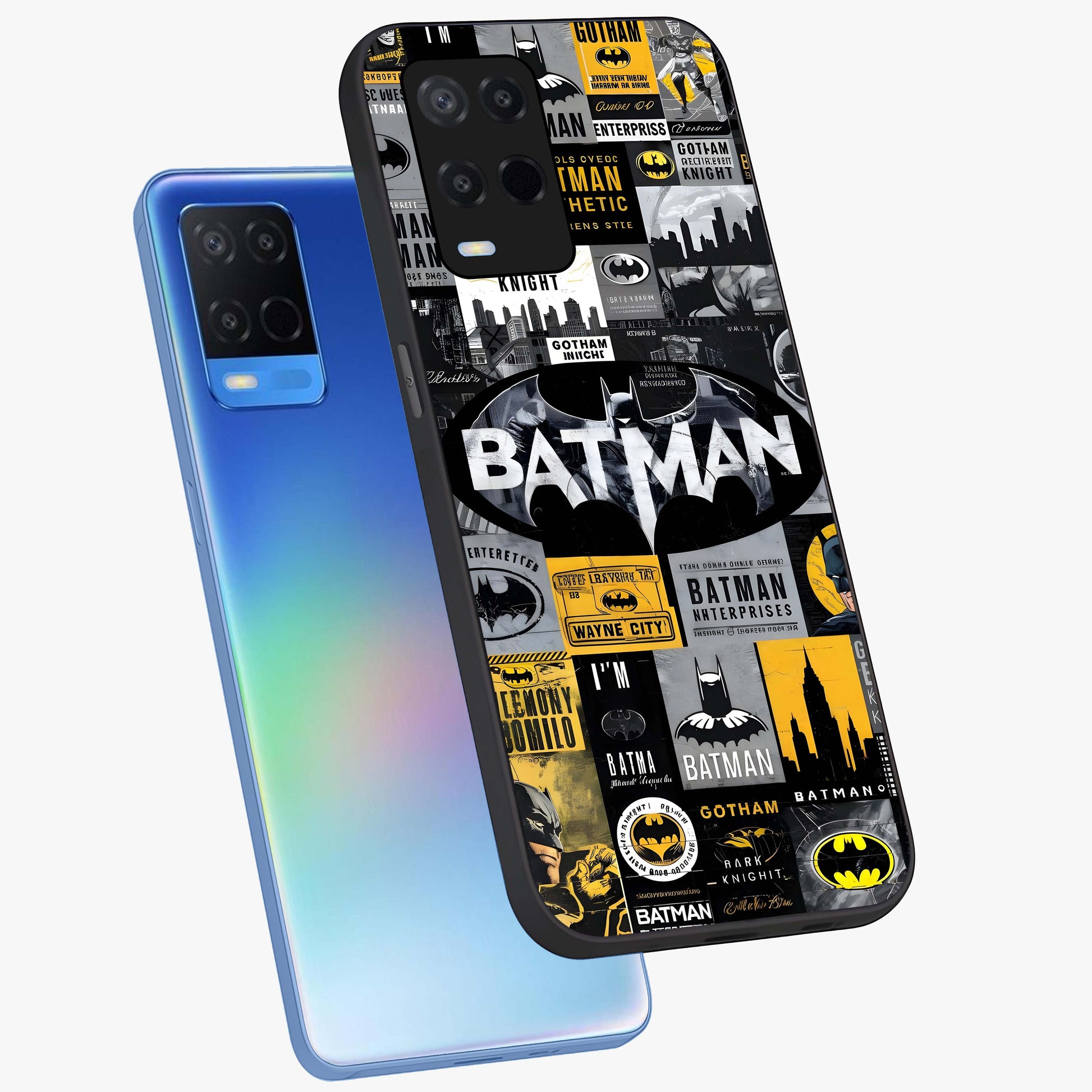 Knight Gotham Rise Glass Case displayed in angled mockup highlighting powerful knight silhouette design with dramatic aesthetic.