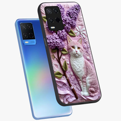 Lavender Cat Whimsy Glass Case displayed in angled mockup highlighting playful feline illustration with pastel lavender aesthetic.