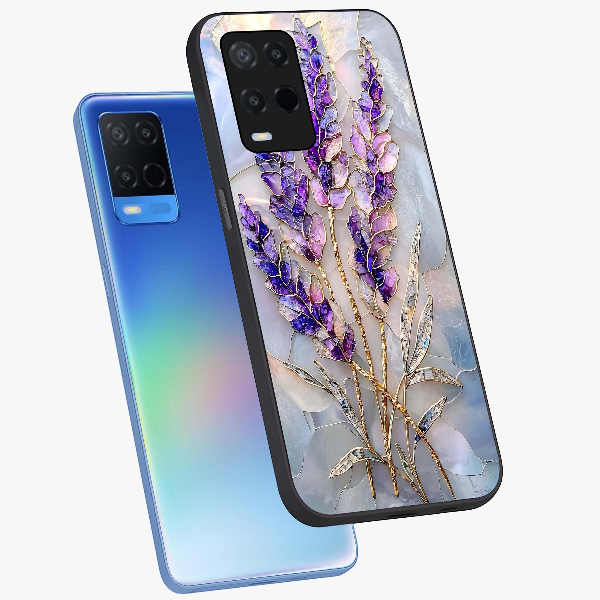 Lavender Dream Glow Glass Case displayed in angled mockup highlighting dreamy purple glow design with soft artistic style.