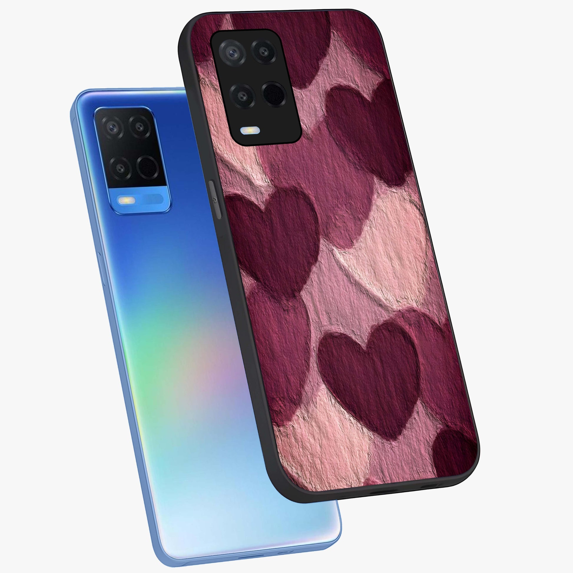 Layered Paper Hearts Glass Case displayed in angled mockup highlighting creative paper craft heart design with romantic aesthetic.
