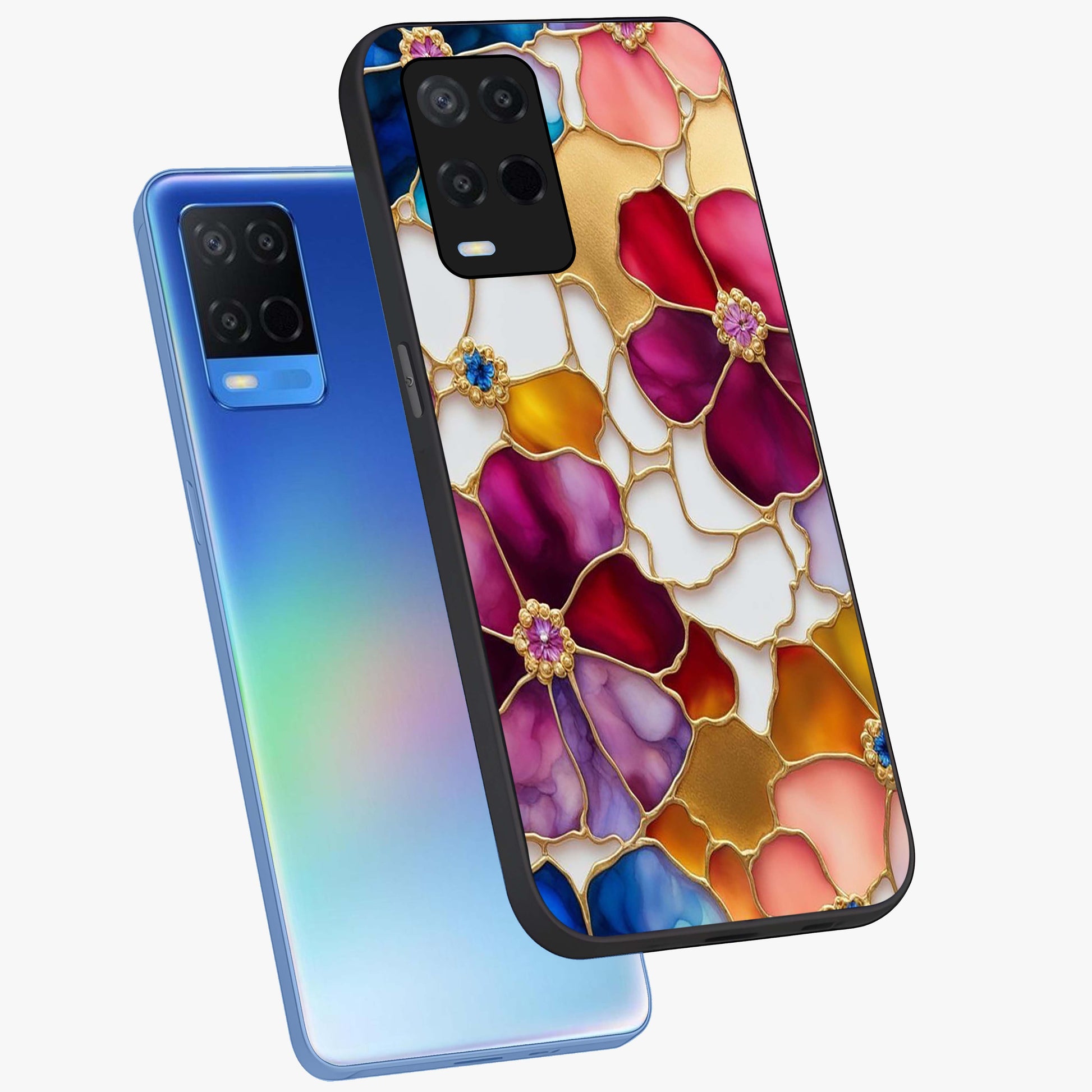 Marble Flower Pattern Glass Case displayed in angled mockup highlighting elegant marble floral design with modern aesthetic.