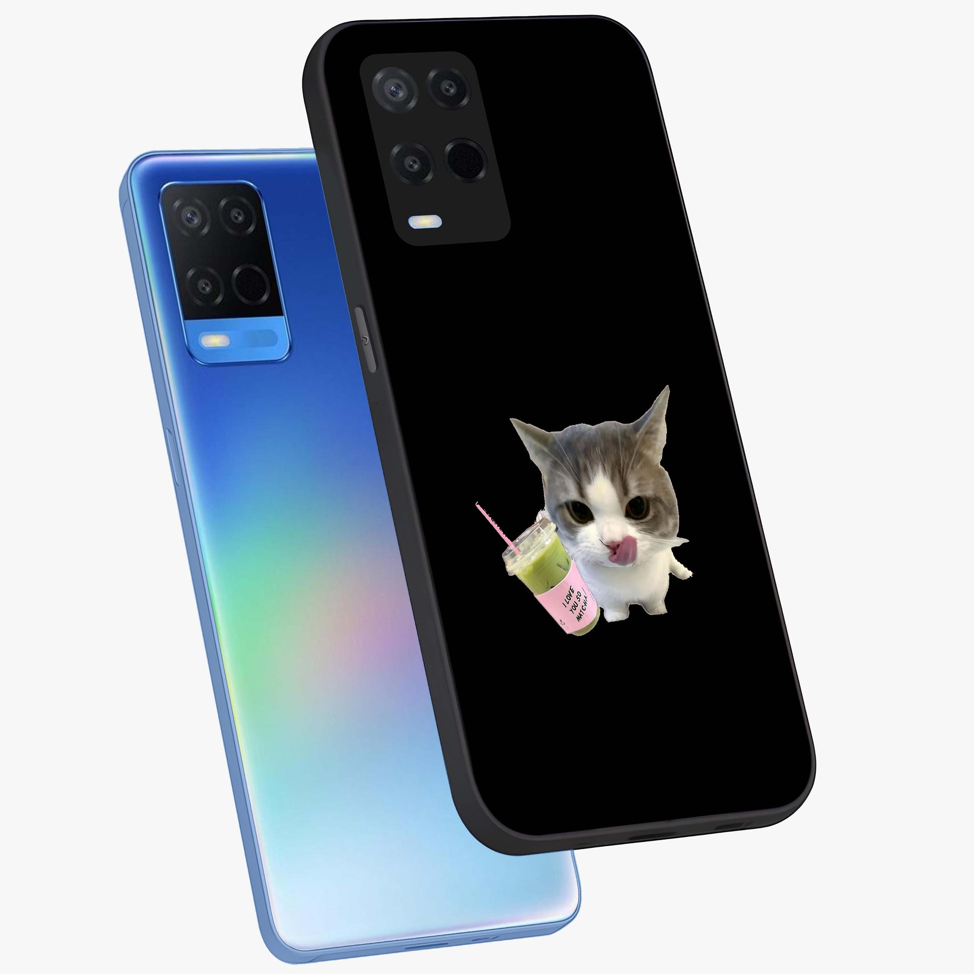 Matcha Cat Style Glass Case displayed in angled mockup highlighting playful feline design with pastel matcha aesthetic.