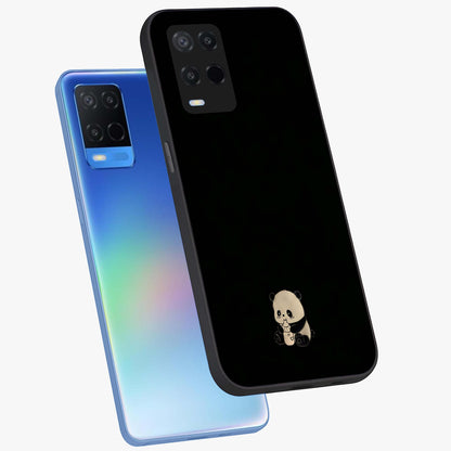 Midnight Panda Love Glass Case displayed in angled mockup highlighting adorable panda illustration with midnight aesthetic.