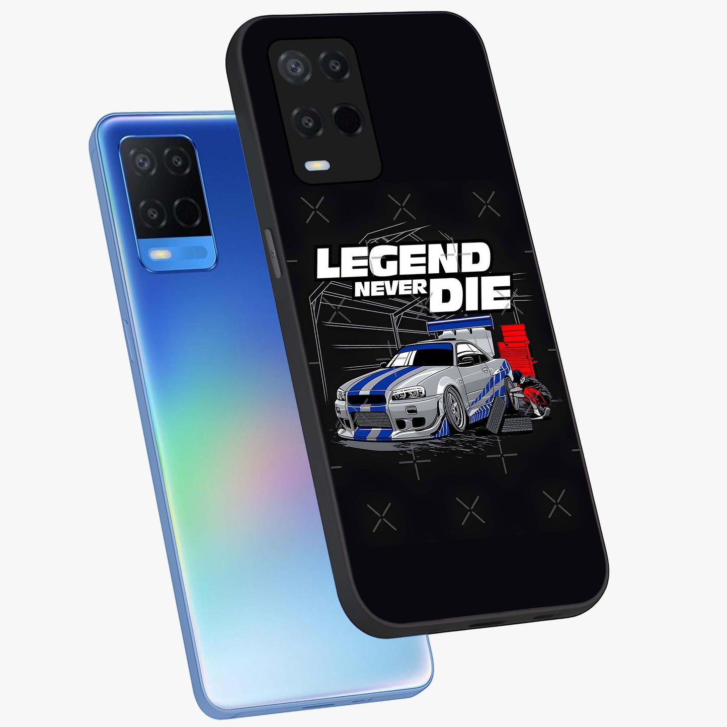 Midnight Racing Legacy Glass Case displayed in angled mockup highlighting dynamic automotive design with bold midnight aesthetic.