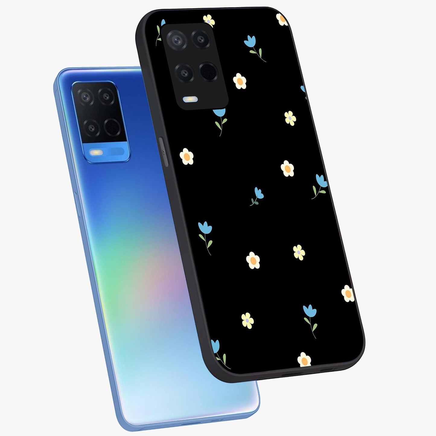 Minimal Petal Whispers Glass Case displayed in angled mockup highlighting delicate petal design with clean minimal aesthetic.