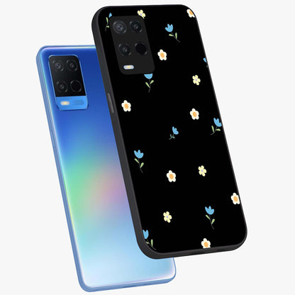 Minimal Petal Whispers Glass Case displayed in angled mockup highlighting delicate petal design with clean minimal aesthetic.