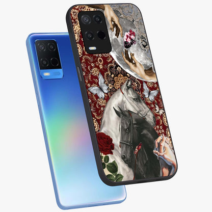 Moonlit Royal Stallion Glass Case displayed in angled mockup highlighting powerful stallion illustration with royal night aesthetic.