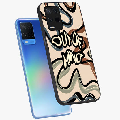 Out Of Mind Glass Case displayed in angled mockup highlighting bold statement design with modern artistic aesthetic.