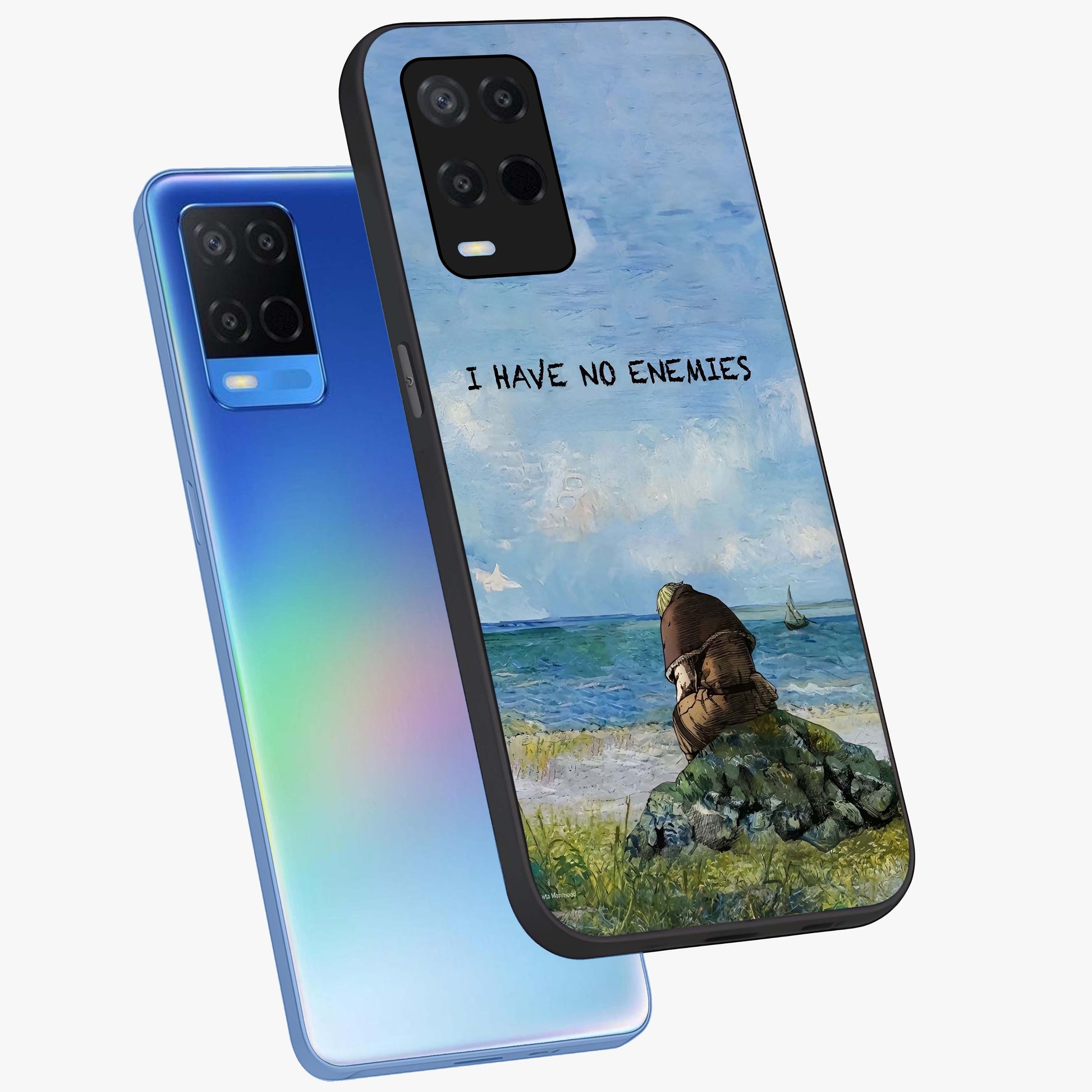 Peace Beyond War Glass Case displayed in angled mockup highlighting meaningful message design with artistic aesthetic style.