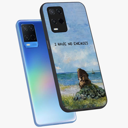 Peace Beyond War Glass Case displayed in angled mockup highlighting meaningful message design with artistic aesthetic style.