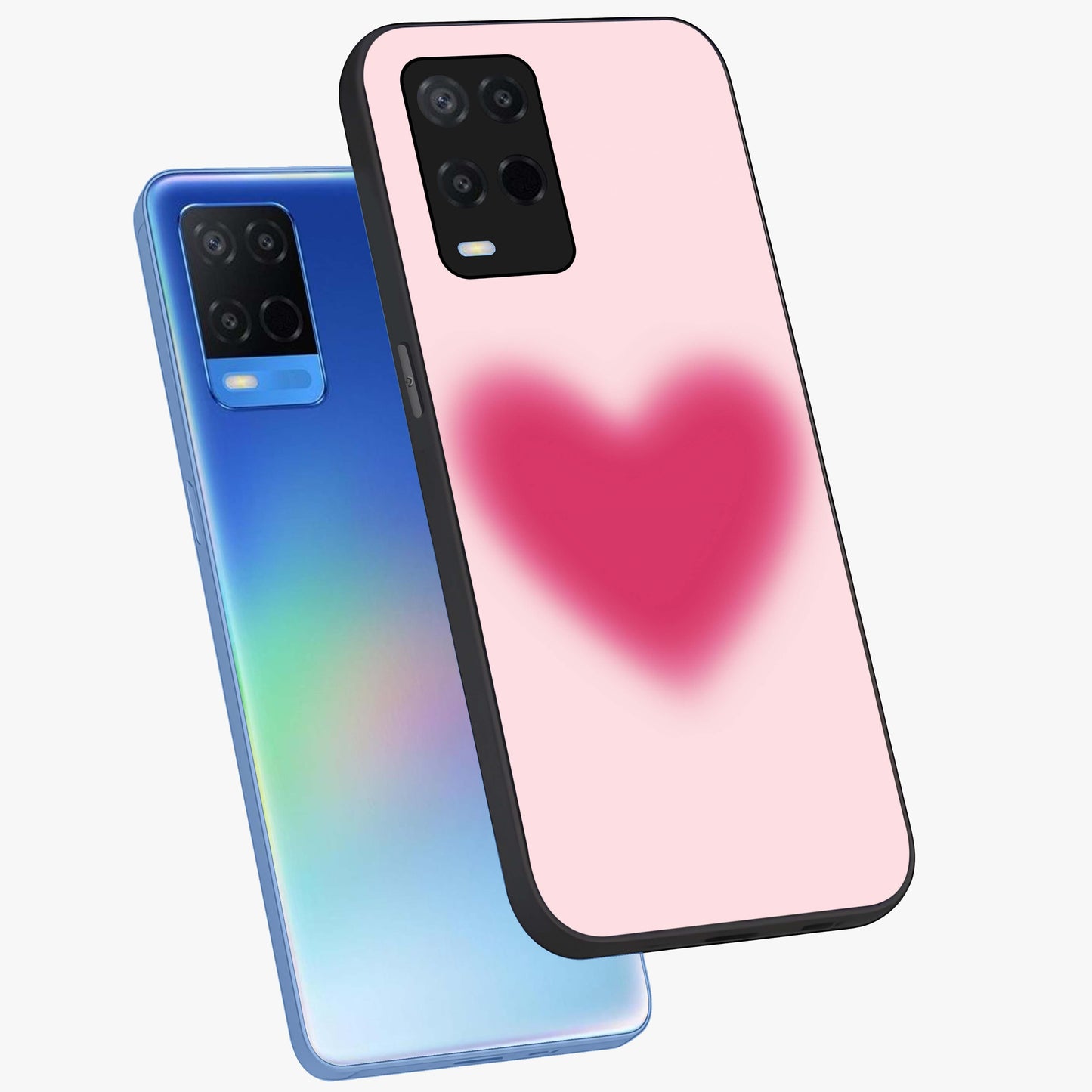 Pink Aura Heart Glass Case displayed in angled mockup highlighting vibrant pink heart design with dreamy aura aesthetic.