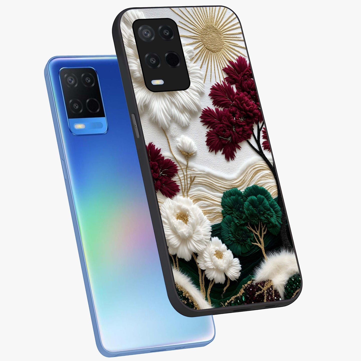 Radiant Bloom Elegance Glass Case displayed in angled mockup highlighting graceful floral design with radiant aesthetic style.