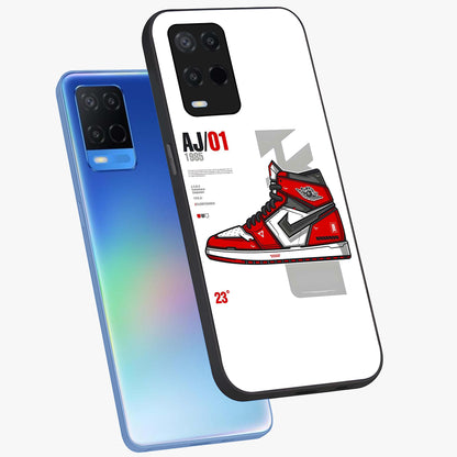Retro Sneaker Blueprint Glass Case displayed in angled mockup highlighting detailed shoe design with sporty retro aesthetic.