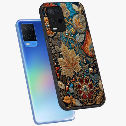 Royal Jewel Garden Glass Case displayed in angled mockup highlighting vibrant jewel inspired floral design with elegant aesthetic.
