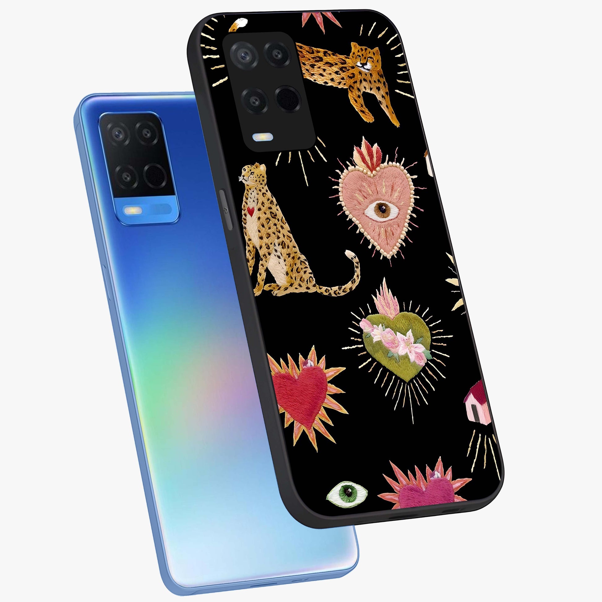 Sacred Jungle Heart Glass Case displayed in angled mockup highlighting lush tropical design with natural aesthetic style.