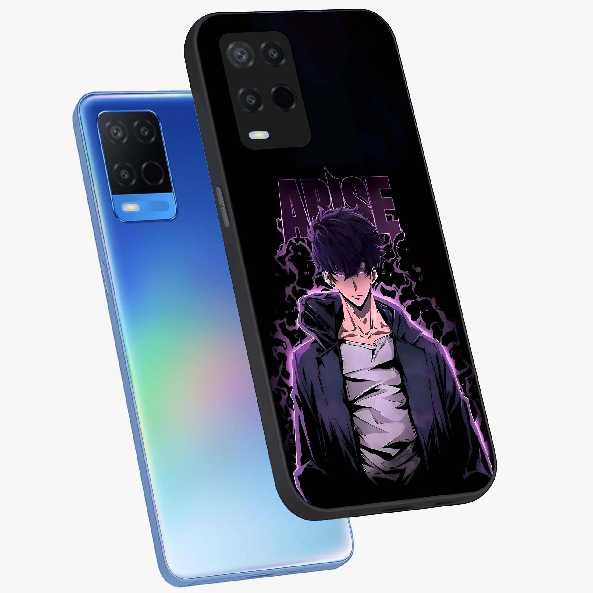 Shadow Monarch Awakening Glass Case displayed in angled mockup highlighting dramatic shadow warrior design with fantasy aesthetic.