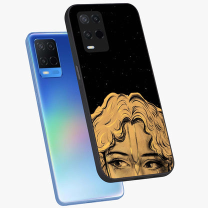 Shri Krishna Art Glass Case displayed in angled mockup highlighting spiritual Krishna illustration with divine aesthetic.
