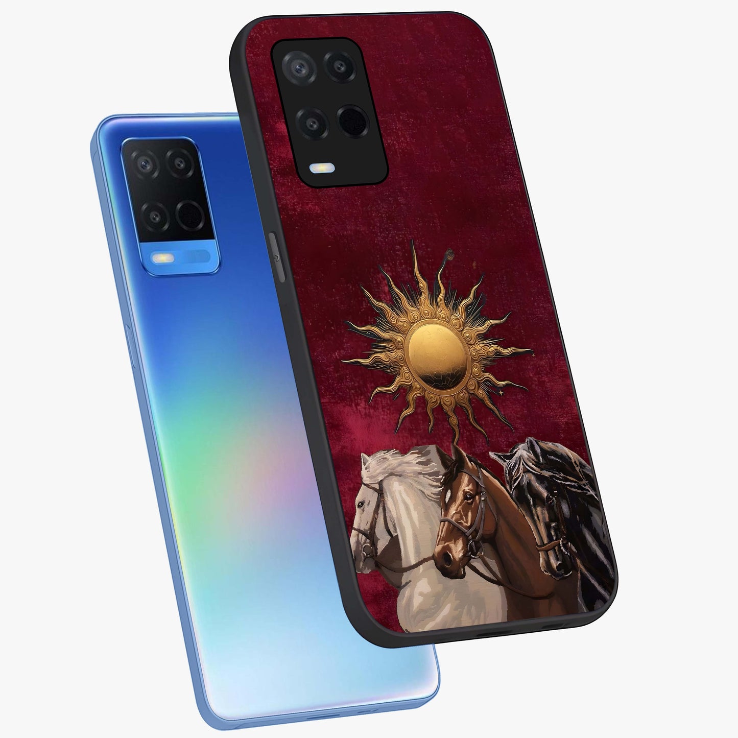 Solar Riders Glass Case displayed in angled mockup highlighting powerful rider illustration with radiant solar aesthetic.
