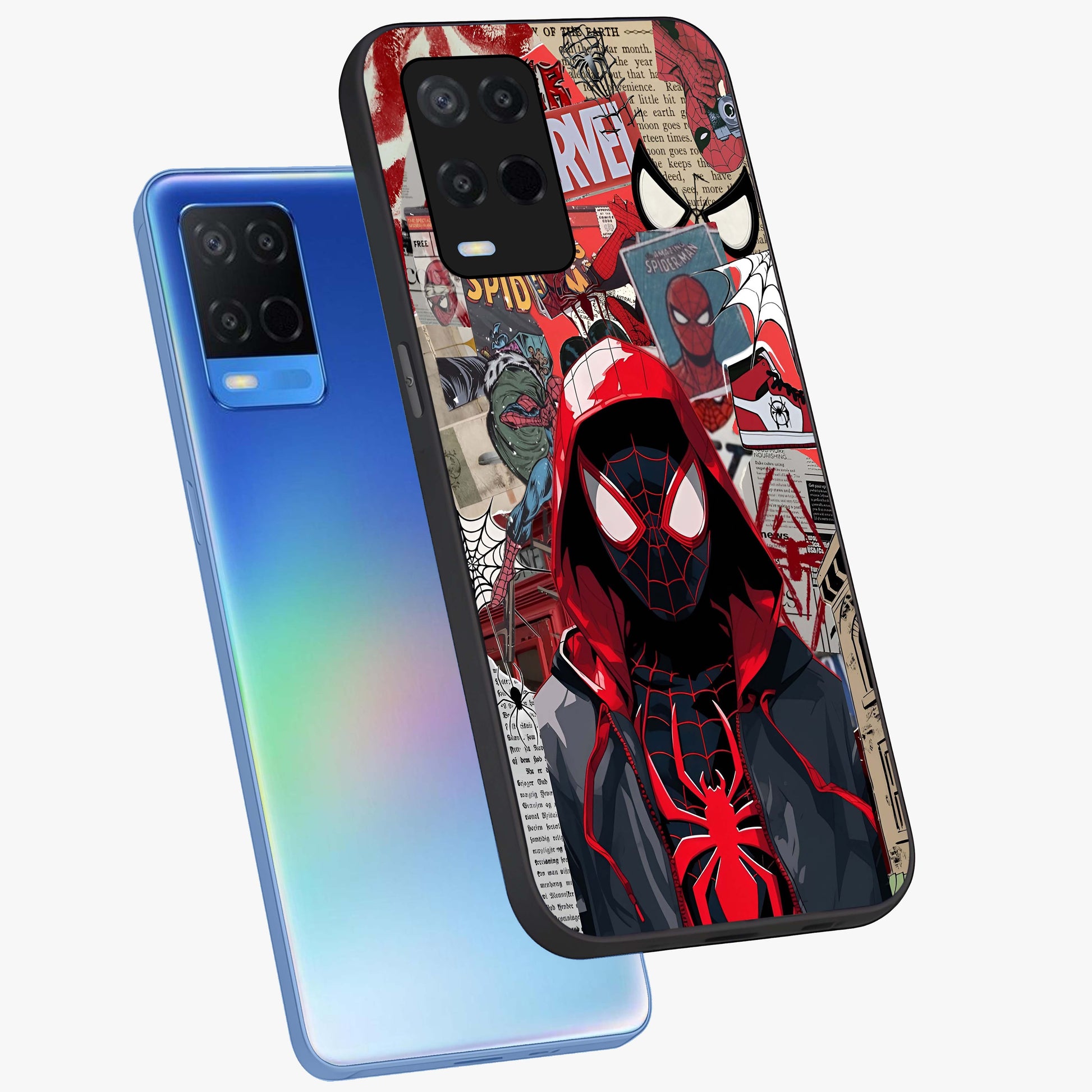 Spider Collage Street Glass Case displayed in angled mockup highlighting dynamic street style collage design with comic aesthetic.