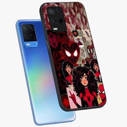 Spider Love Story Glass Case displayed in angled mockup highlighting expressive comic inspired design with playful aesthetic.