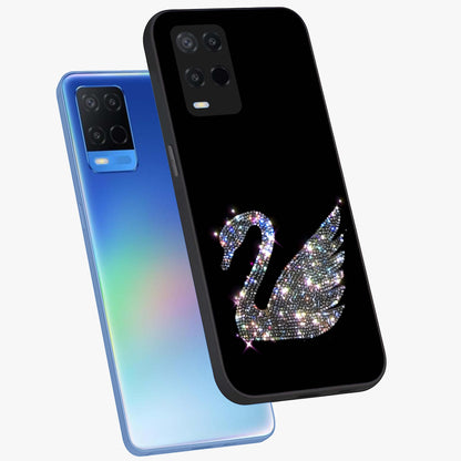Starlit Swan Grace Glass Case displayed in angled mockup highlighting elegant swan illustration with dreamy celestial aesthetic.