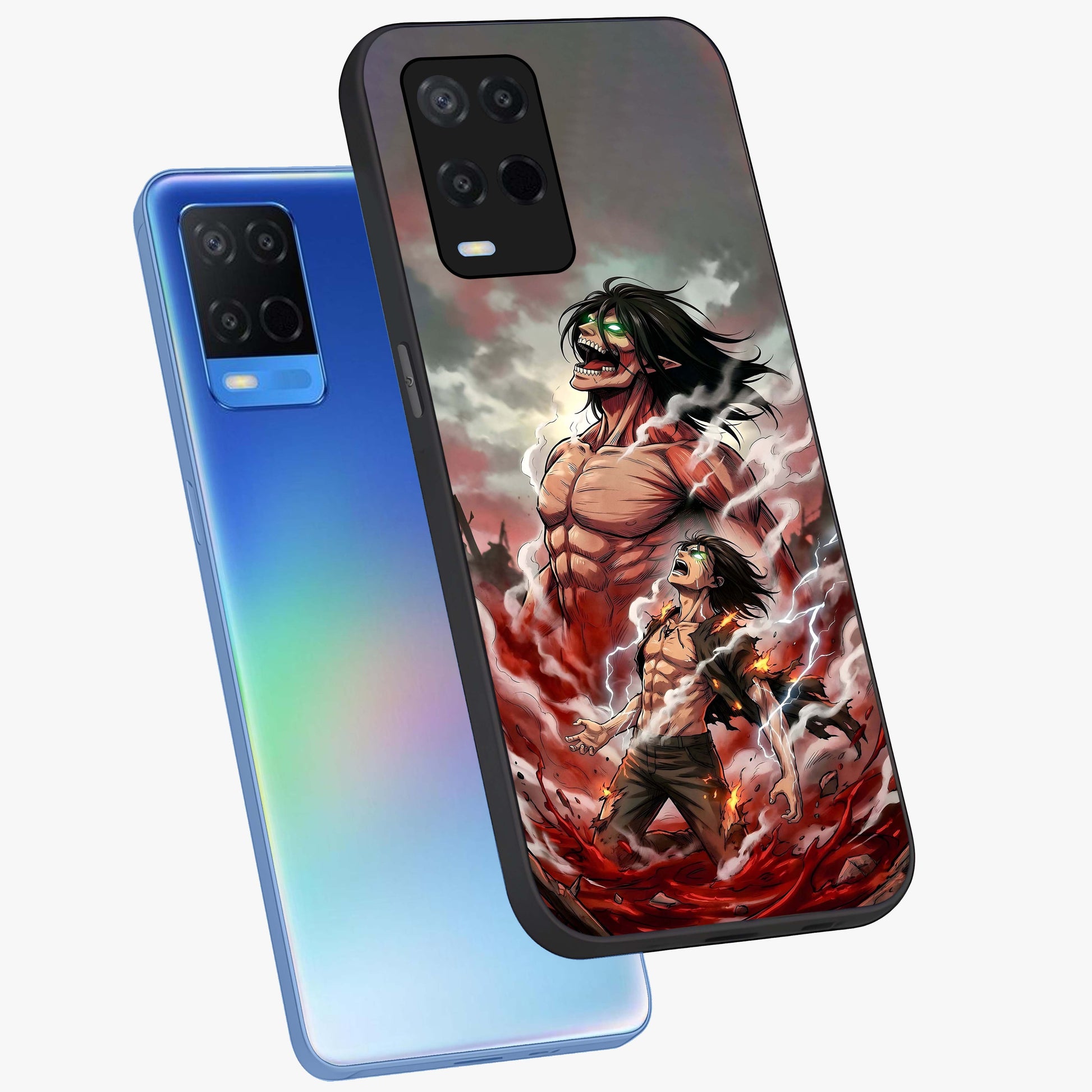 Titan Awakening Fury Glass Case displayed in angled mockup highlighting dramatic giant warrior design with bold anime aesthetic.