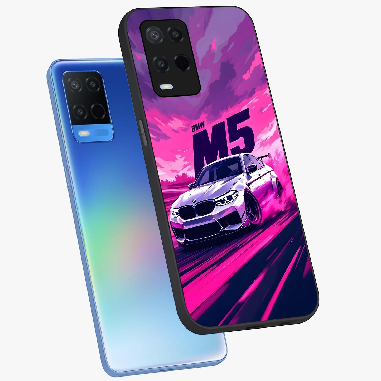 Velocity Drift Pulse Glass Case displayed in angled mockup highlighting dynamic drift design with sporty automotive aesthetic.