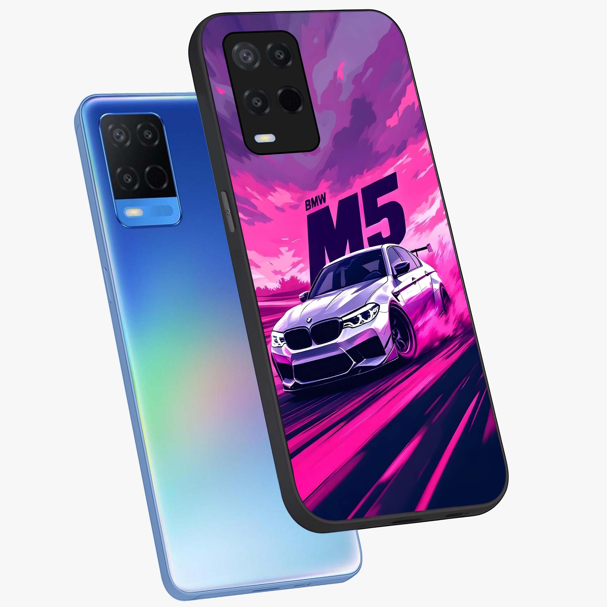 Velocity Drift Pulse Glass Case displayed in angled mockup highlighting dynamic drift design with sporty automotive aesthetic.