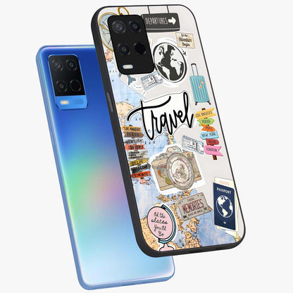 Wanderlust Journal Glass Case displayed in angled mockup highlighting adventure themed design with aesthetic travel vibe.
