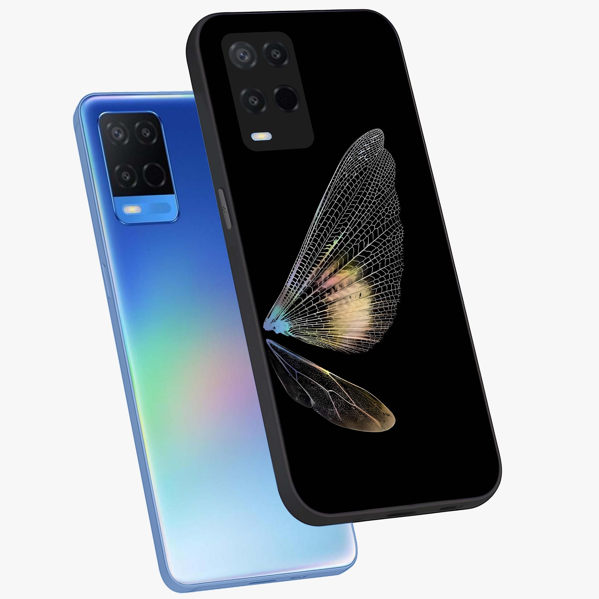 Whispers Of Wings Glass Case displayed in angled mockup highlighting soft feather design with celestial aesthetic style.